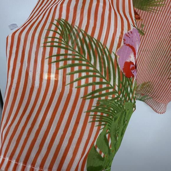 Lemon Way Sheer Chiffon Top Size XL Tropical Bird Parrot long Sleeve Pullover - Picture 4 of 10